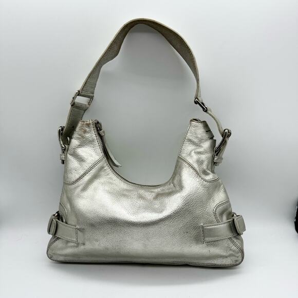 Michael Kors Metallic Silver Buckle Accent Hobo Shoulder Bag - Medium Size - Picture 7 of 13